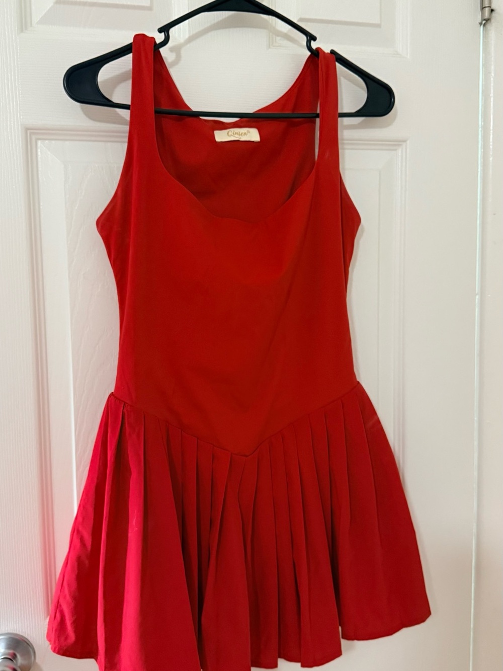 Claire Red Pleated Casual Skater Dress